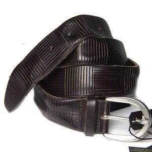 Massimo Dutti Italian Leather Belt Brown Dimpled Striped Men's Size 38 (Fits 36)